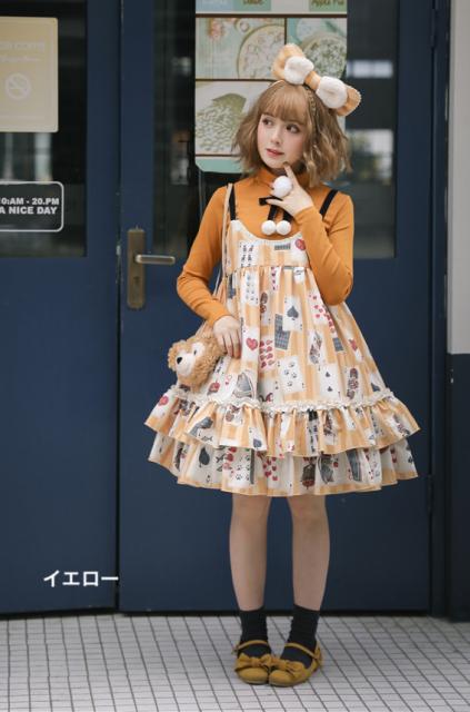 ロリータファッション ロリータ Nyanya ワンピのみ ゴスロリ ハイウエスト 猫 ワンピース リボン ジャンスカ トランプ猫 ポンポンの通販はau Pay マーケット Hhcストア