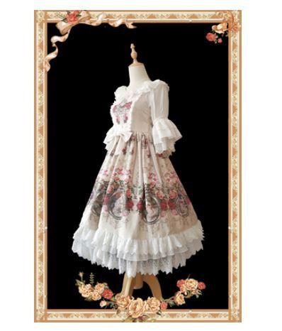 花柄 ジャンスカ2色 パープル ドレス ロリータ プリンセス おしゃれ プリンセス ひざ下丈 プリント ミディアム 春夏 アイボリー フの通販はau Pay マーケット Hhcストア