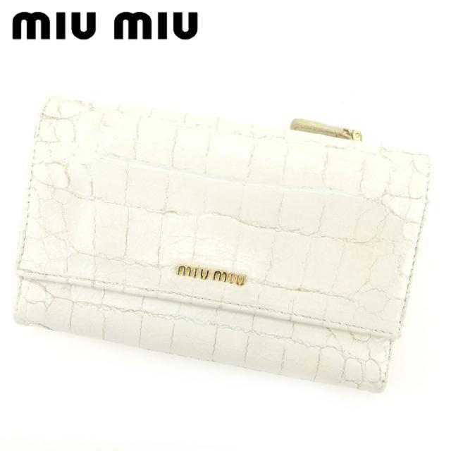 ミュウミュウ 中長財布 三つ折り 財布 クロコダイル型押し 中古の通販は