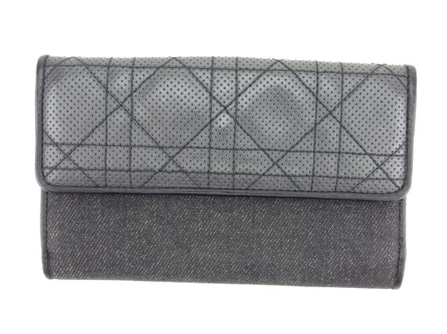 ディオール 長財布 Wホック 財布 カナージュステッチ ブラック
