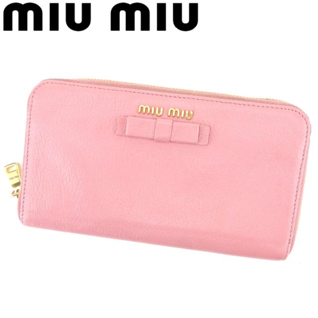 ミュウミュウmiumiu リボン モチーフ ラウンド ファスナー 長財布 ミュウミュウ 長財布 ラウンドファスナー リボンモチーフ 中古の