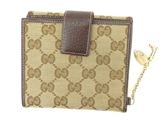 GUCCI グッチ GGキャンバス 二つ折り財布 GGチャーム付き グッチ Wホック 財布 二つ折り ブーツチャーム付き GG