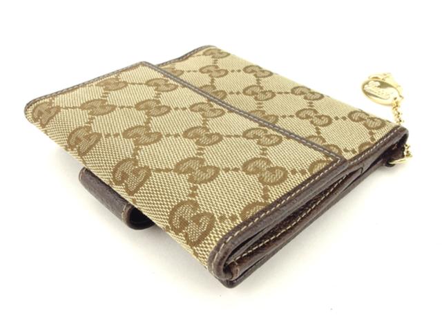 GUCCI グッチ GGキャンバス 二つ折り財布 GGチャーム付き グッチ Wホック 財布 二つ折り ブーツチャーム付き GG