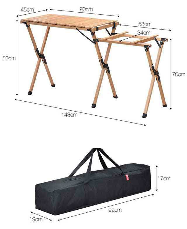 アウトドアテーブル バーナースタンド 天然木 幅約150cm 折りたたみ テーブル レジャーテーブル キッチンテーブル 調理台 キッチンスタンド  ツーバーナー対応 作業台 アウトドア キャンプ バーベキュー ウッドロールテーブル FIELDOOR 送料無料｜au PAY マーケット