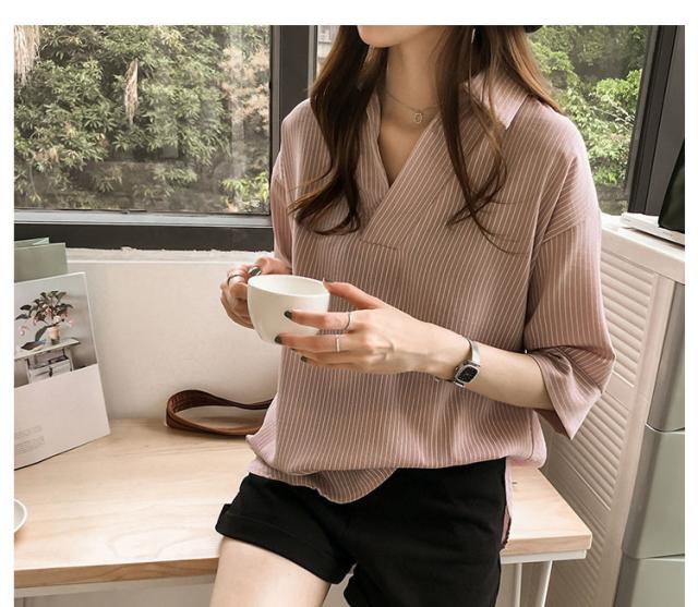 ストライプ スキッパーシャツ レディース プルオーバー 結婚式 トップス 大きいサイズ 7分袖シャツ ブラウス オフィス シャツの通販はau Pay マーケット 東京 Com