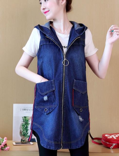 Ol通勤パーカー 着痩gジャン フード付き デニムベスト ノースリーブレディース 韓国風デニムジャケット 038 ダメージ ジャケット春夏ロの通販はau Pay マーケット Hhcストア