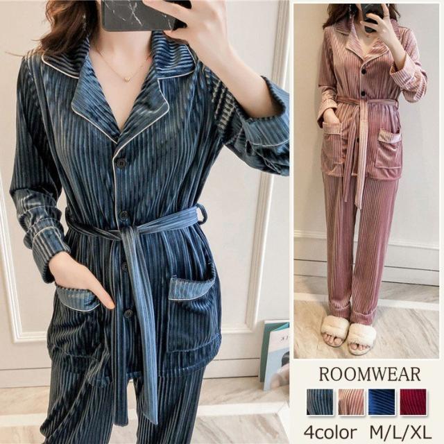Vネック ルームウェア レディース パジャマ 部屋著 寢巻き 可愛い 春新作 前開き 人気 3色 ボーダー 女性 長袖パジャマの通販はau Pay マーケット 東京 Com