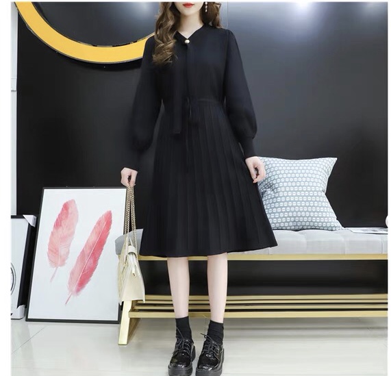 レディース ロングワンピース パフスリーブ 長袖ワンピース リボン プリーツ フレアスカート Vネック ワンピース 膝丈の通販はau Pay マーケット 東京 Com