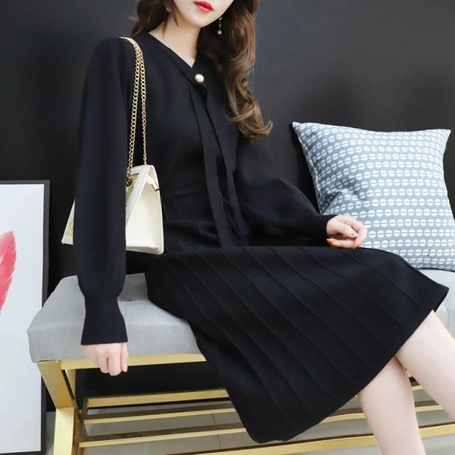 レディース ロングワンピース パフスリーブ 長袖ワンピース リボン プリーツ フレアスカート Vネック ワンピース 膝丈の通販はau Pay マーケット 東京 Com