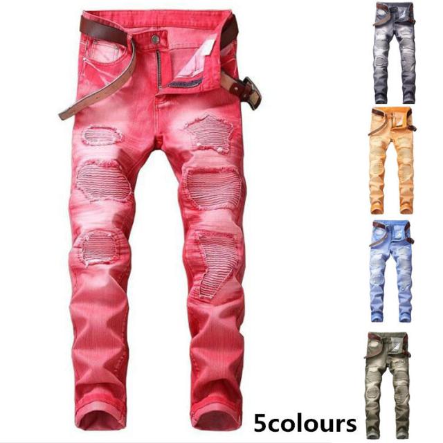 トレンド ユーズド加工 流行 スキニー デニムパンツ 超人気バイク