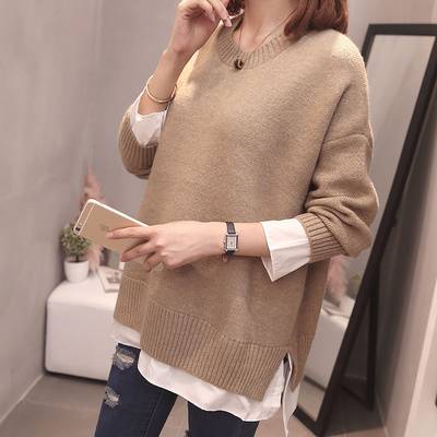 トップス シャツ 秋 長袖 ニット セーター 大きいサイズ レイヤード ブラウス 重ね着 ゆったり 秋冬 レディース 大きめ 異素材mixの通販はau Pay マーケット ぺあるっくボックス