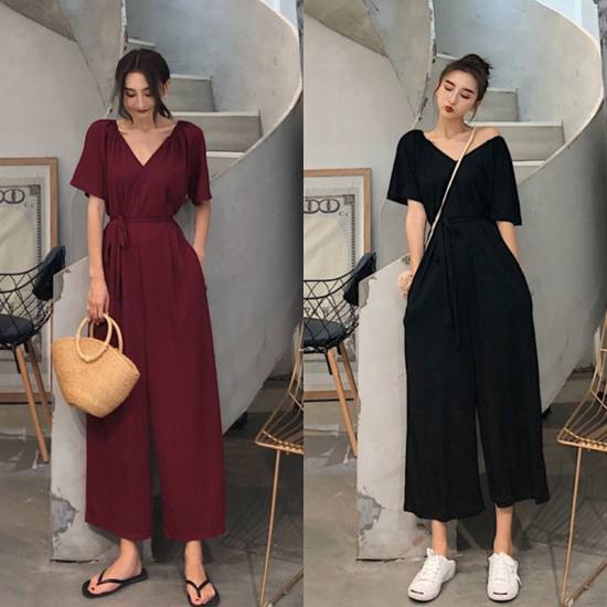 パーティードレス パンツ パンツドレス かっこいいパンツドレス ワンピース ドレス 女子会 半袖 Vネック ブラックドレス ジャの通販はau Pay マーケット ツヨシスタイル