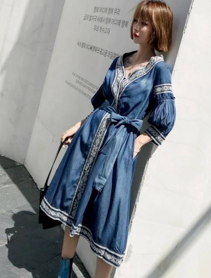 デニム ミモレ丈ワンピース デニム ワンピース 膝丈 ワンピースドレス 春ワンピース 夏ワンピース レトロ ミモレ丈 ワンピ 韓国 ファッシの通販はau Pay マーケット ツヨシスタイル