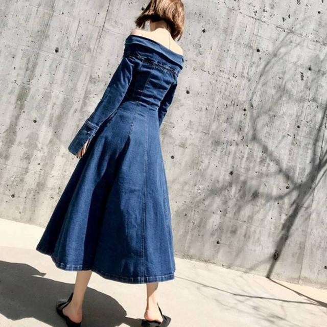 デニムワンピース オフショル 長袖 大人可愛い ミモレ丈 フレア 大きいサイズ Xl ブルーデニム ワンピース ドレス デニム きれいめ おしの通販はau Pay マーケット ツヨシスタイル