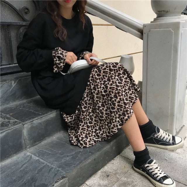 ロングワンピース レオパード ヒョウ柄 ワンピース レディース 秋 冬 きれいめ 10代 20代 30代 40代 コーデ ドンキング ワンピース au pay マーケット