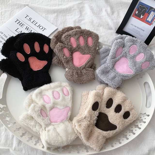 手袋 レディース ミトン 指無し ミトン手袋 防寒 グッズ 小物 もこもこ ボア 手袋 暖かい くま クマ 猫 ネコ 肉球 ハーフフィンガー の通販はau Pay マーケット ツヨシスタイル