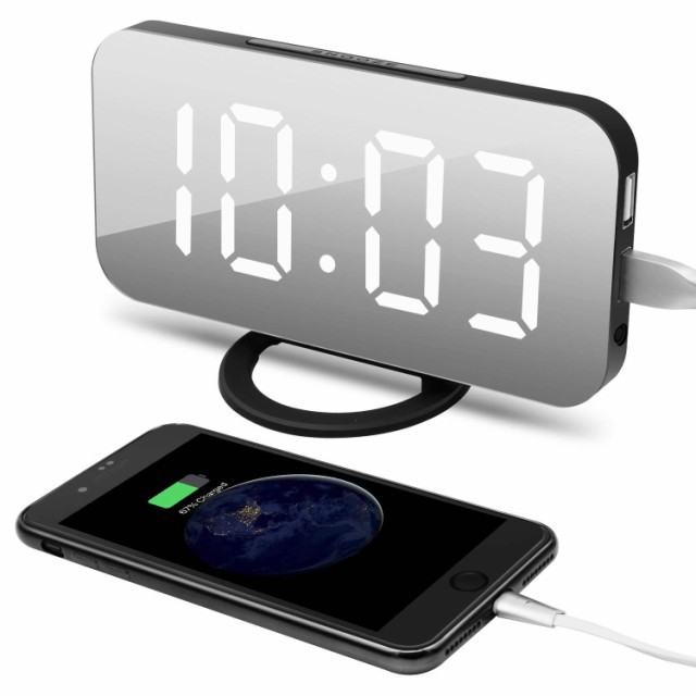 目覚まし時計 置き時計 掛け時計 大型ledミラー表面デザイン Usb電源式 目覚まし時計 置き時計 掛け時計 大型ledミラー表面デザイン Usb電源式
