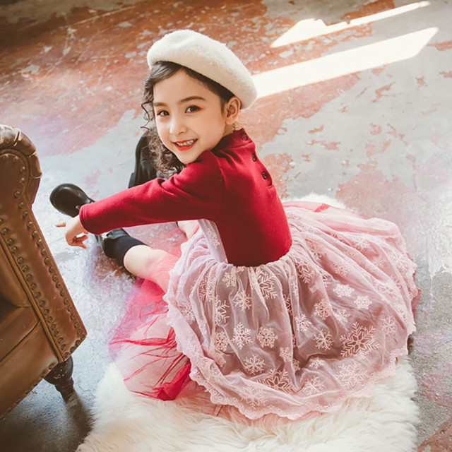 秋冬女の子長袖赤いワンピース雪の花刺繍ワンピース裹起毛ジュニア服子供服キッズ用子ども服可愛いクリスマスの通販はau Pay マーケット 東京 Com