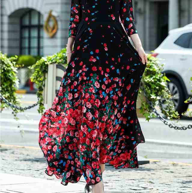 スタンドカラー ｘライン シフォン カシュクールワンピースロング 大きいサイズ マキシワンピース シースルー 花柄のワンピース 長袖の通販はau Pay マーケット アタックチャンスストア