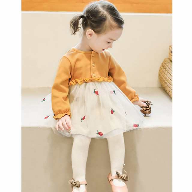 即納 子供 ワンピース キッズ 女の子 韓国子供服 ベビー 赤ちゃん 可愛い レッド イエロー 上品 フォーマル 秋 春 冬 インナー 誕生日プレゼント  安価