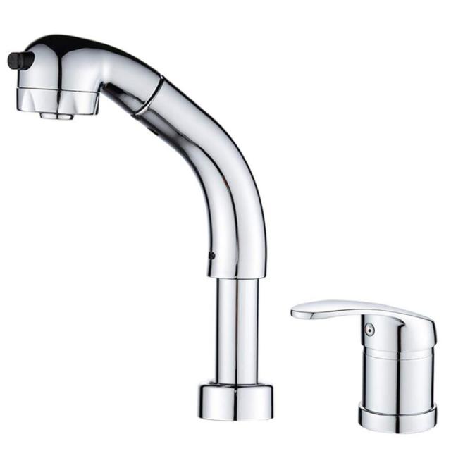 【送料無料】Maynosi 洗面台蛇口 洗面水栓 ツーホール式 洗髪用 シングルレバー混合栓 2穴台付き ホース引き出し式 2つの水流モード