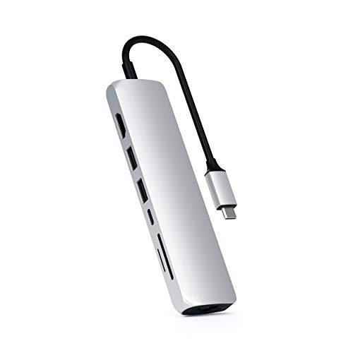 Satechi イーサネット付き スリム 7in1 USB-Cハブ (シルバー) 4K HDMI(60Hz), USB-C PD(60W), 2xUSB-A, SD/Microカードスロット (MacBookの通販は