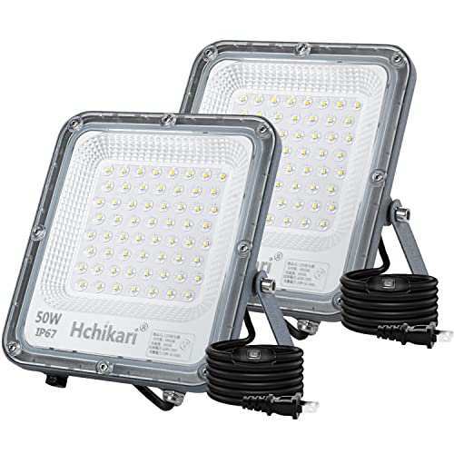 LED投光器 屋外 ledライト 超ハイパワーホワイト 超薄 超軽量 超高輝度 天井LED作業灯 眩暈防止 明るさ向上 夜間作業 (昼光色, 50Ｗ 2個)の通販は