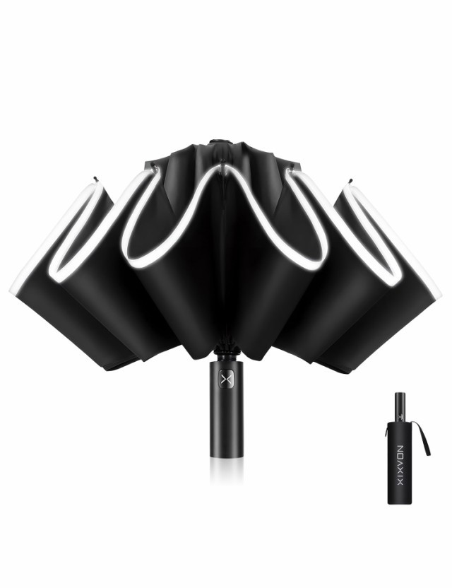 XIXVON Umbrella Pro (10リブ、ブラック)| UPF 50+ 99%UV保護、反射安全ストリップ、頑丈な防風の通販は