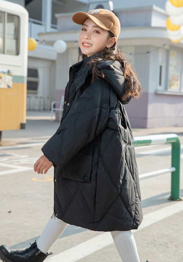 中綿コート ジュニア ベンチコート キッズ ジュニア 150 女の子 フード付き ロングコート 暖かい 軽い ブラック アウターコート 保温 防寒 防風 厚手 おしゃれ 軽量 洗える アウトドア ジャケット キッズ ベンチコートジュニア 160 子供服 ガールズ おしゃれ 大きいサイズの通販は