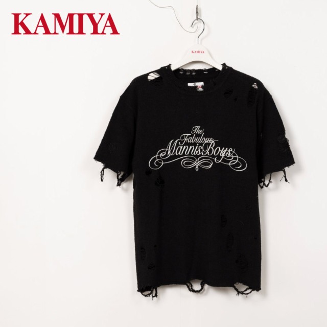 Distressed Knit T-Shirt KAMIYA カミヤ G14TS075 ニットtシャツ tシャツ メンズ レディース 半袖 ニット おしゃれ 可愛い かわいい ブランド カジュアル プリント ダメージ加工 ブラック 黒 2025 冬 春 春夏
