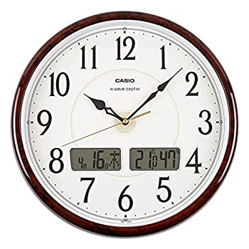 【未使用 中古品】CASIO(カシオ) 掛け時計 電波 ダークブラウン 直径34cm アナログ 温度 湿度(中古品)の通販は