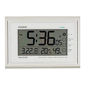 【未使用 中古品】CASIO(カシオ) 掛け時計 電波 ホワイト デジタル 常時点灯 生活環境 温度 (中古品)