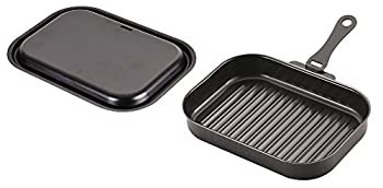【中古】(未使用･未開封品)パール金属 日本製 グリルパン ブラック 25 × 17 ?p 鉄製 蓋 ハンドル 簡単 レシピ付 角型 ウェーブ ラクッ