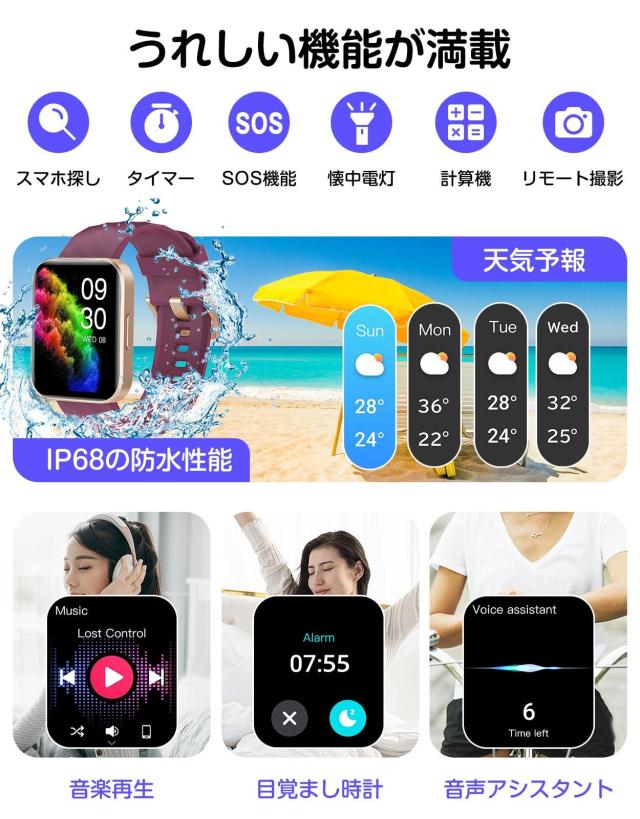 Dakofied スマートウォッチ iPhone&Android対応 Bluetooth通話 歩数計 通知 レディース メンズ の通販は