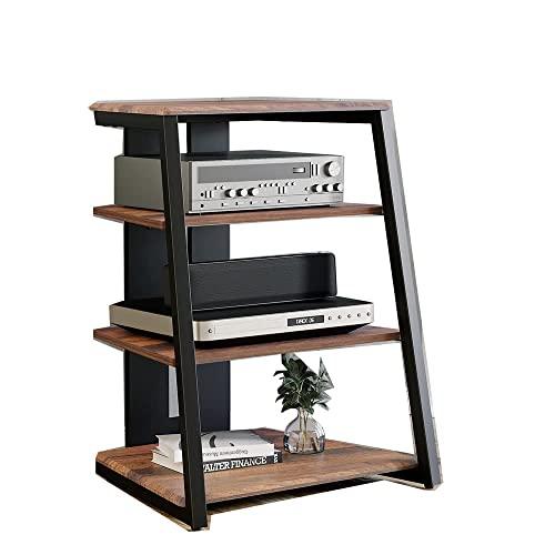 オーディオラック インテリア 台形 木目調仕上棚板 AV ラック スチール製フレーム 裏面配線 ピッチ調整可 ウォールナット+ブの通販は 16,540円