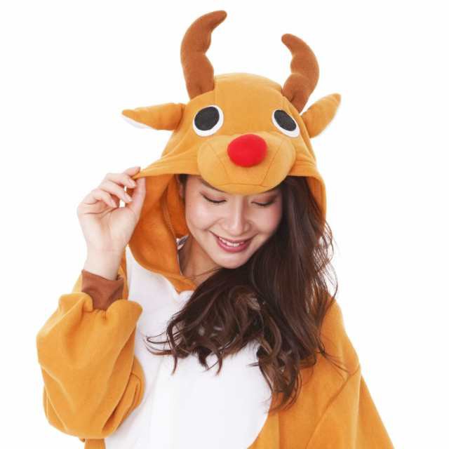 サザック フリース 着ぐるみ トナカイ ゴールド クリスマス コスプレ パーティの通販は