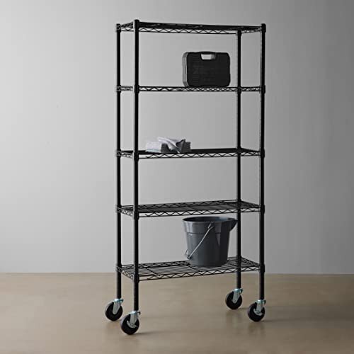 ベーシック 5段スチールラック キャスター付き 耐荷重200kg 幅76×奥行36×高さ165cm ブラックの通販は
