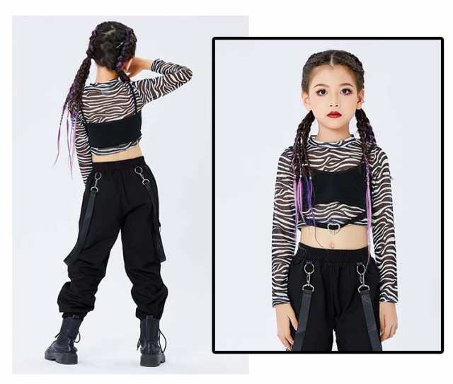 ゼブラ柄 ダンス衣装 キッズ ダンス 長袖 セットアップ デニムパンツ 女の子 ダンス カーゴ パンツ キッズ 夏用 ダンス キッズ ヒップホップ ダンス ガールズ ショート K-POP 演出 応援団