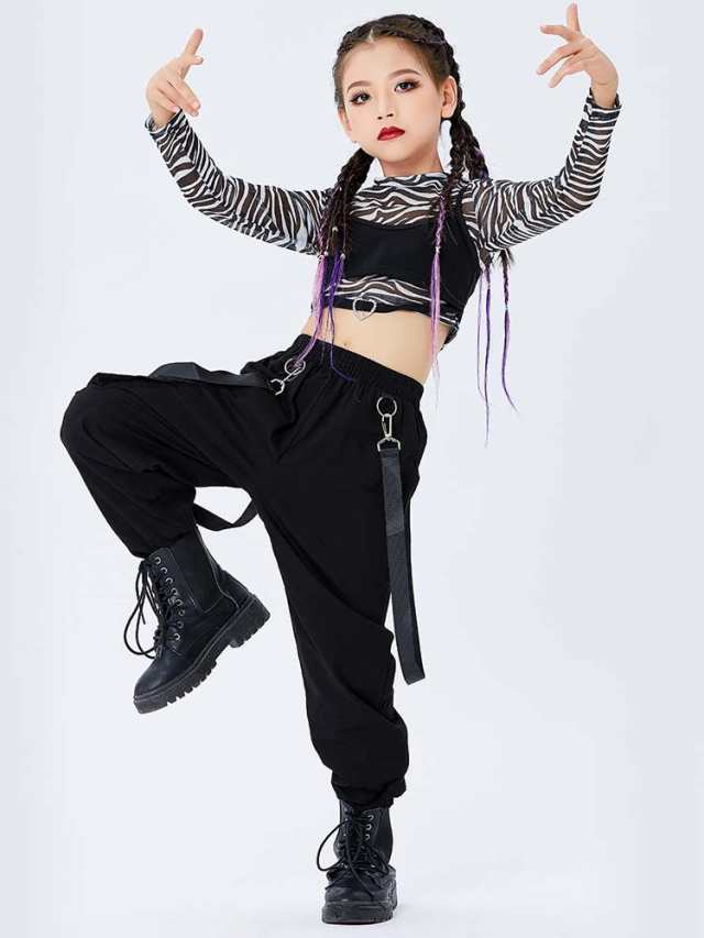 ゼブラ柄 ダンス衣装 キッズ ダンス 長袖 セットアップ デニムパンツ 女の子 ダンス カーゴ パンツ キッズ 夏用 ダンス キッズ ヒップホップ ダンス ガールズ ショート K-POP 演出 応援団