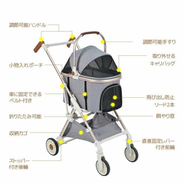 ペットカート Lsize 対面式 分離式 多頭 中型犬 小型犬 4輪 アルミ製 緩衝スプリング＆大径タイヤ】ペットカート Lsize 対面式 分離式 2way