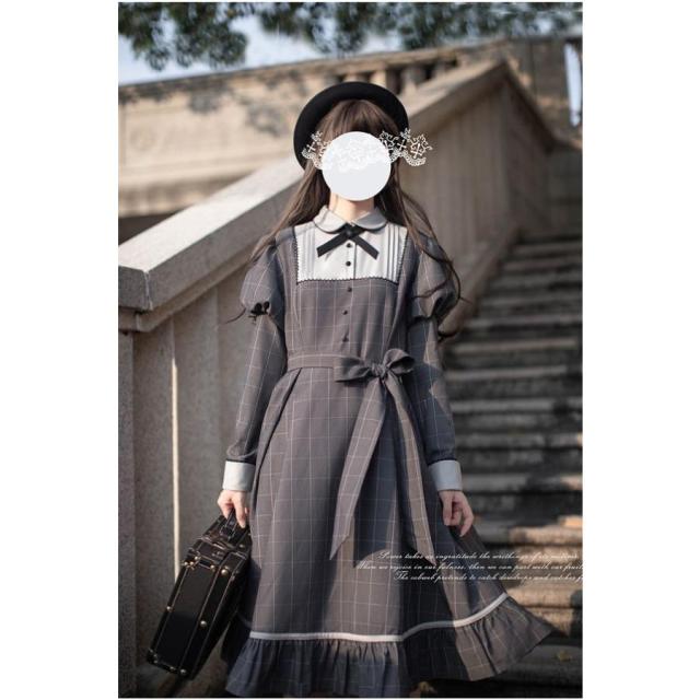ロリータ ワンピース 学生風 レトロ風 チェック柄 レディース ロリータ