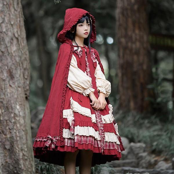 ロリータ 赤ずきん ワンピース マント Lolita OP 長袖 通販 童話 文化祭 学園祭 コスプレ衣装 ゴスロリ ゴシック メイド コスチューム