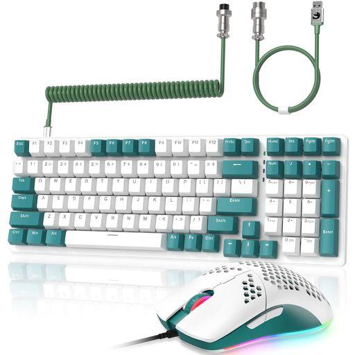 【送料無料】MAMBASNAKE K3 ゲーミングキーボード マウス コイルケーブルセット 98キーメカニカルキーボード 独立キースイッチ