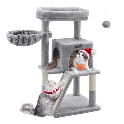 【送料無料】FEANDREA キャットタワー 大型猫 ハンモック耐荷重10KG 天然サイザル 広いハウスと多頭飼い 安定性 96CM PCT