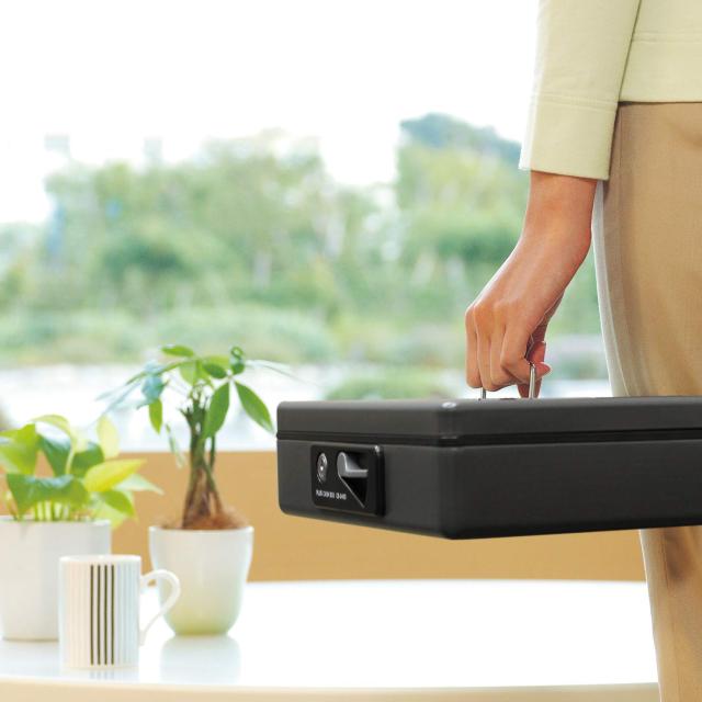 プラス 金庫 手提金庫 小型 W300×D240×80mm ダークグレー 13-126