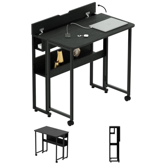 長樂 折りたたみデスク 勉強机 幅80 奥行53 高さ75cm ミニデスク 多機能テーブル 机 便利なタップ収納付き きれいな配 7,542円