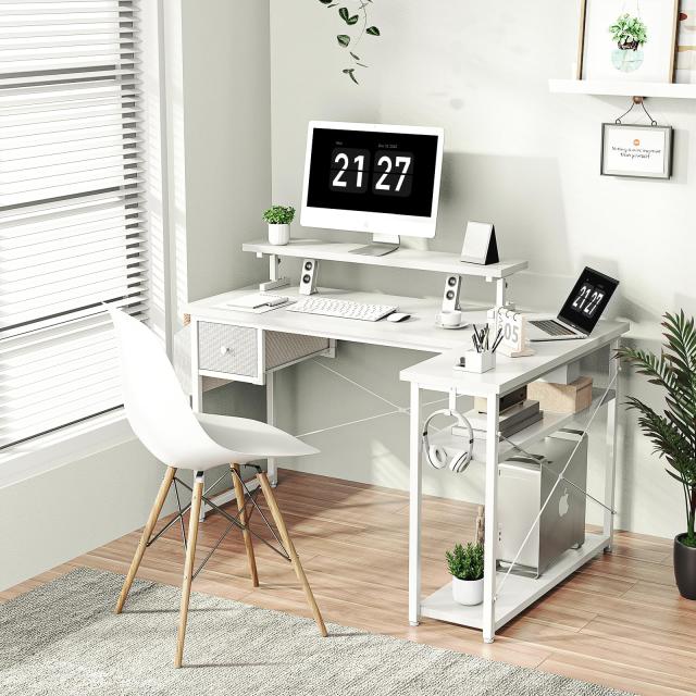 送料無料】DOMICON パソコンデスク l字 ゲーミングデスク 白 幅119cm 4