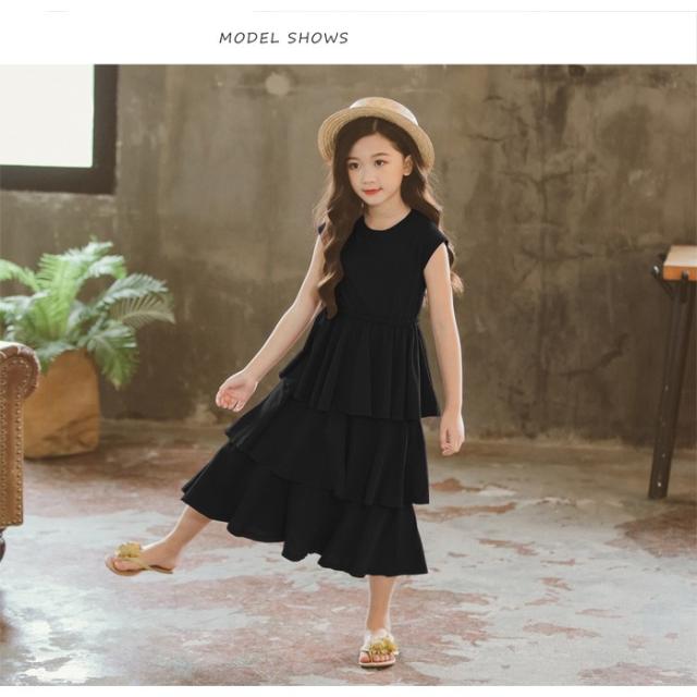 子供服 半袖 ワンピース マキシ丈 無地 ワンピース ベージュワンピース 女の子 キッズ 夏 ファッション感 学生服 ジュニア 女の子 2019夏新作