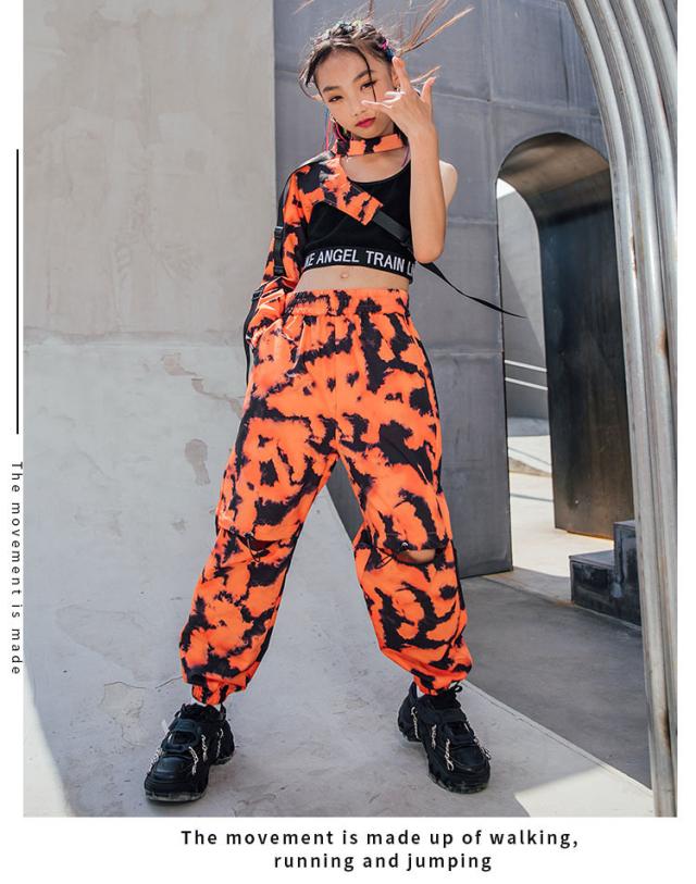 キッズ ダンス衣装 迷彩柄 へそ出し ヒップホップ 袖 タンクトップ パンツ 長ズボン ダンスウェア かっこいい 子供 ステージ衣装 韓国 団体服 発表会