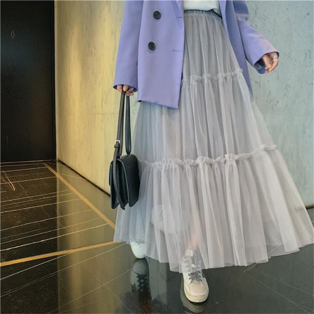 スカート レディース チュールスカート ティアードワンピース フレア 3段 ロングスカート チュール ウエストゴム 秋 冬 夏 30代_4